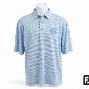 FootJoy Light Blue Striped Polo Shirt - UNC logo